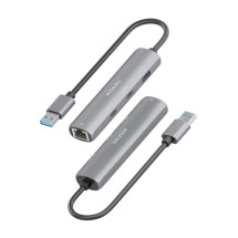 foto de USB3.0 DOCK AISENS USB-A A ETHERNET GIGABIT HUB 2XUSB-C+1XUSB-A GRIS 15CM