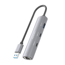 foto de USB3.0 DOCK AISENS USB-A A ETHERNET GIGABIT HUB 2XUSB-C+1XUSB-A GRIS 15CM