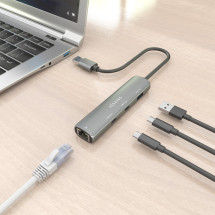 foto de USB3.0 DOCK AISENS USB-A A ETHERNET GIGABIT HUB 2XUSB-C+1XUSB-A GRIS 15CM