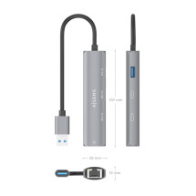 foto de USB3.0 DOCK AISENS USB-A A ETHERNET GIGABIT HUB 2XUSB-C+1XUSB-A GRIS 15CM