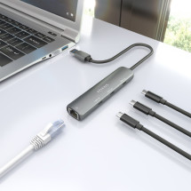 foto de USB3.0 DOCK AISENS USB-A A ETHERNET GIGABIT HUB 3XUSB-C GRIS 15CM