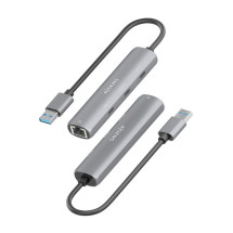 foto de USB3.0 DOCK AISENS USB-A A ETHERNET GIGABIT HUB 3XUSB-C GRIS 15CM