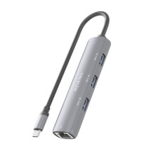 foto de DOCK AISENS USB-C A ETHERNET GIGABIT HUB 3XUSB-A GRIS 15CM