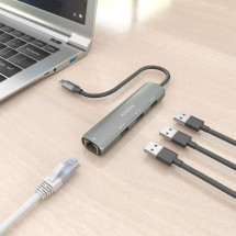 foto de DOCK AISENS USB-C A ETHERNET GIGABIT HUB 3XUSB-A GRIS 15CM