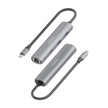 foto de DOCK AISENS USB-C A ETHERNET GIGABIT HUB 1XUSB-C+2XUSB-A GRIS 15CM