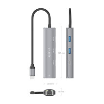 foto de DOCK AISENS USB-C A ETHERNET GIGABIT HUB 1XUSB-C+2XUSB-A GRIS 15CM