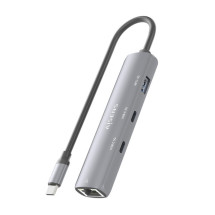 foto de DOCK AISENS USB-C A ETHERNET GIGABIT HUB 2XUSB-C+1XUSB-A GRIS 15CM
