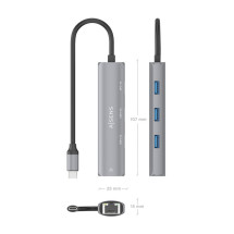 foto de DOCK AISENS USB-C A ETHERNET GIGABIT HUB 2XUSB-C+1XUSB-A GRIS 15CM
