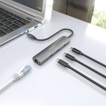 foto de DOCK AISENS USB-C A ETHERNET GIGABIT HUB 3XUSB-C GRIS 15CM