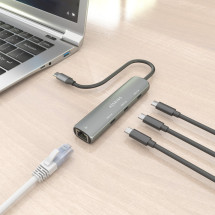 foto de DOCK AISENS USB-C A ETHERNET GIGABIT HUB 3XUSB-C GRIS 15CM