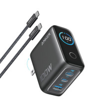 foto de CARGADOR DE PARED ANKER 100W 3 PUERTOS CON PANTALLA INTELIGENTE NEGRO