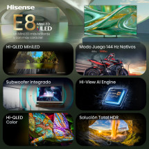 foto de TV HISENSE 55E8S 55 UHD 4K MINILED GAMING 144HZ DOLBY VISION ATMOS HDR10+